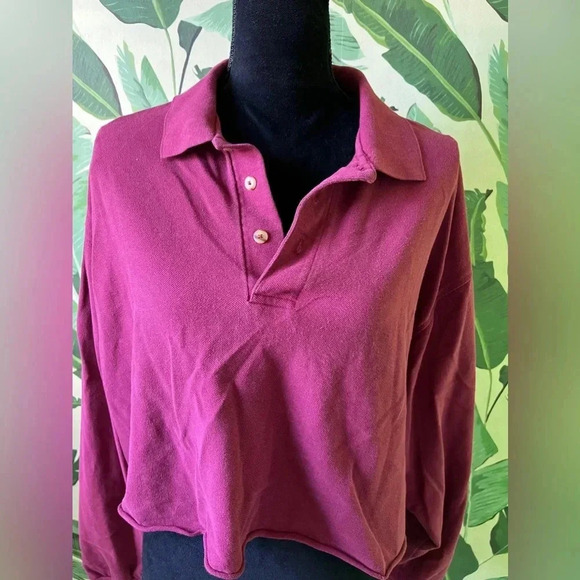 Cropped Collared Long Sleeve Polo Shirt Size XXL - Picture 2 of 5